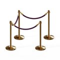 Montour Line Stanchion Post and Rope Kit Sat.Brass, 4 Crown Top 3 Purple Rope C-Kit-4-SB-CN-3-PVR-PE-PB